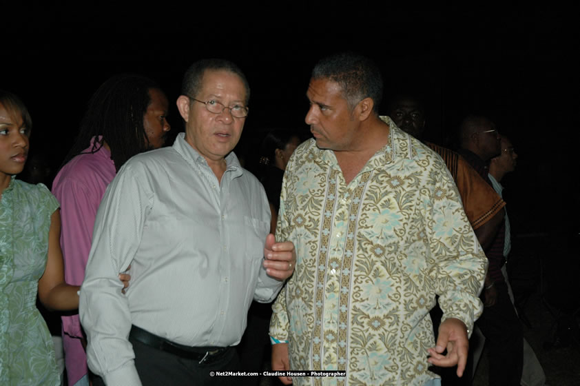 The Hon. Orette Bruce Goldwin, M.P., Prime Minister of Jamaica, Minister of Tourism, Hon. Edmund Bartlett, and Director of Tourism, Basil Smith at the Air Jamaica Jazz and Blues Festival 2008 The Art of Music - Thrusday, January 24, 2008 - Air Jamaica Jazz & Blues 2008 The Art of Music venue at the Aqaueduct on Rose Hall Resort & Counrty Club, Montego Bay, St. James, Jamaica W.I. - Thursday, January 24 - Saturday, January 26, 2008 - Photographs by Net2Market.com - Claudine Housen & Barry J. Hough Sr, Photographers - Negril Travel Guide, Negril Jamaica WI - http://www.negriltravelguide.com - info@negriltravelguide.com...!